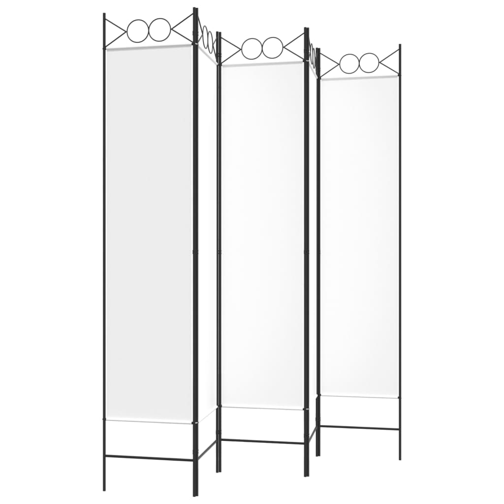 5 Piece White Folding Screen 200 x 200 cm Fabric