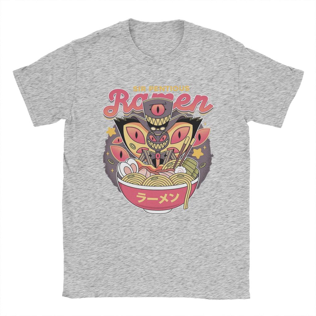 Hazbins Hotels Sir Pentious Ramen T Shirt Men 100% Cotton Novelty T-Shirts Crewneck  Tee Shirt Short Sleeve Clothing Printed