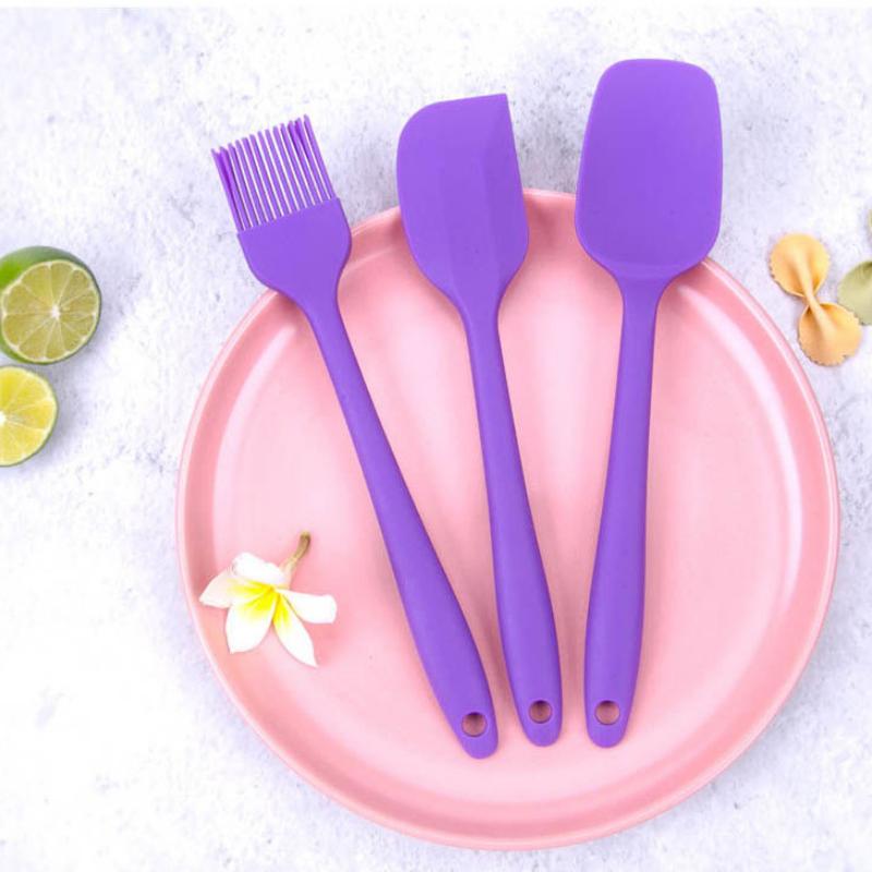 3Pcs Scraper Set One-piece Butter Cream Silicone Spatula Oil Brush High-temperature Resistant Baking Set Tool Kit