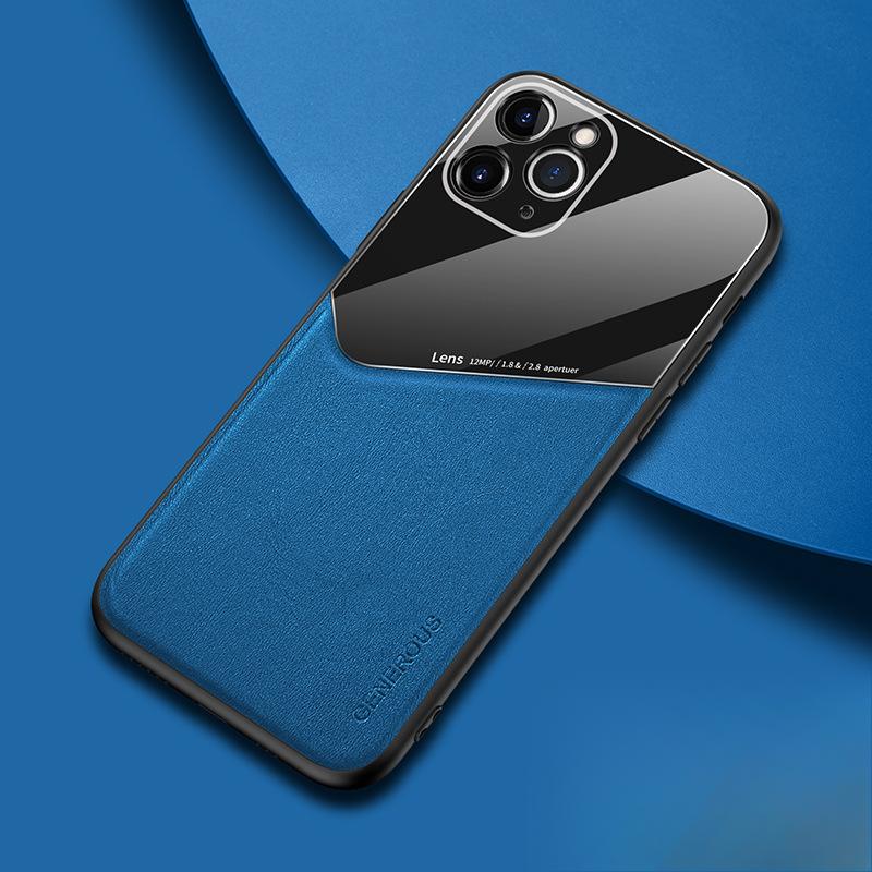 

Подходящий для iPhone16 Чехол для телефона с текстурой кожи, Магнитный автомобильный держатель, Защитный чехол для Apple 15 с защитой от падений 14proMax iPhone16 синий