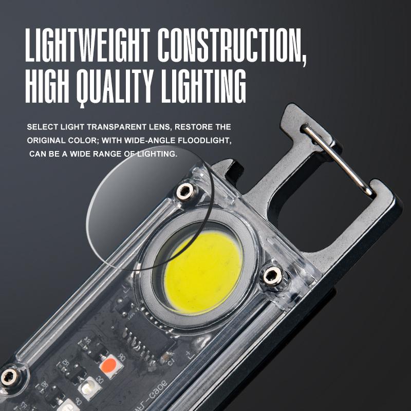 Portable COB LED Work Light, Multi-Color Keychain Flashlight with Magnet, UV Light & Bottle Opener