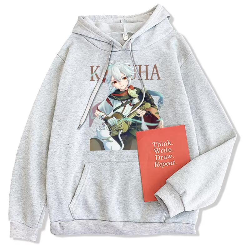 Anime Game Genshin Impact Hoodie Kaedehara Kazuha Manga Aesthetics Printed Unisex Oversized Black Streetwear Hooded Sweatshirts