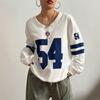 Dam Ny Amerikansk Retro V-ringad Lös Sportstil Sweatshirt