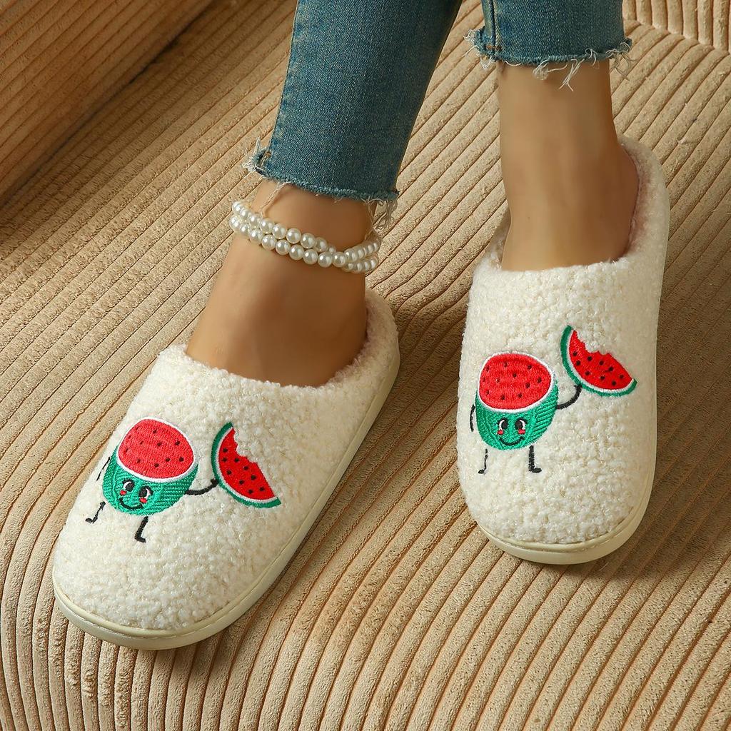 Cozy Winter Cotton Slippers - Watermelon Design, Non-Slip Sole for Men & Women