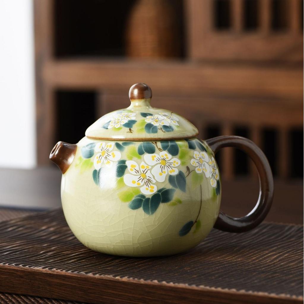 Ru kiln yellow exquisite teapot cover bowl single pot high-end tea brewer household ceramic teapot tea set Xishi pot series