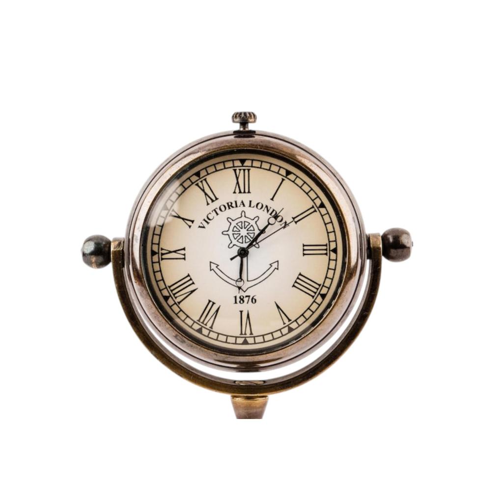 Victorian London Brass Desk Clock 5-Inch Solid Brass Engraved Table Watch Antique Black Home & Office Decor