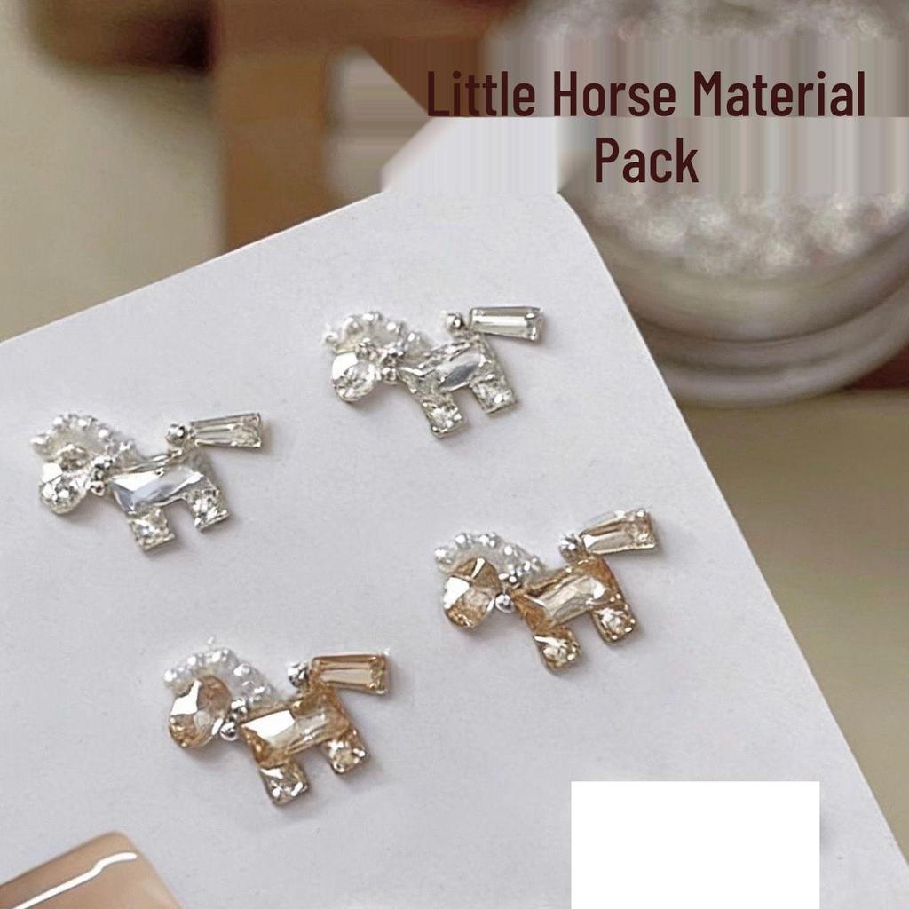 New Year Little Horse Sparkly Zirconia Rhinestone Nail Art Kit - High Quality Strips, Irregular Shapes, Pearls & Rhinestones