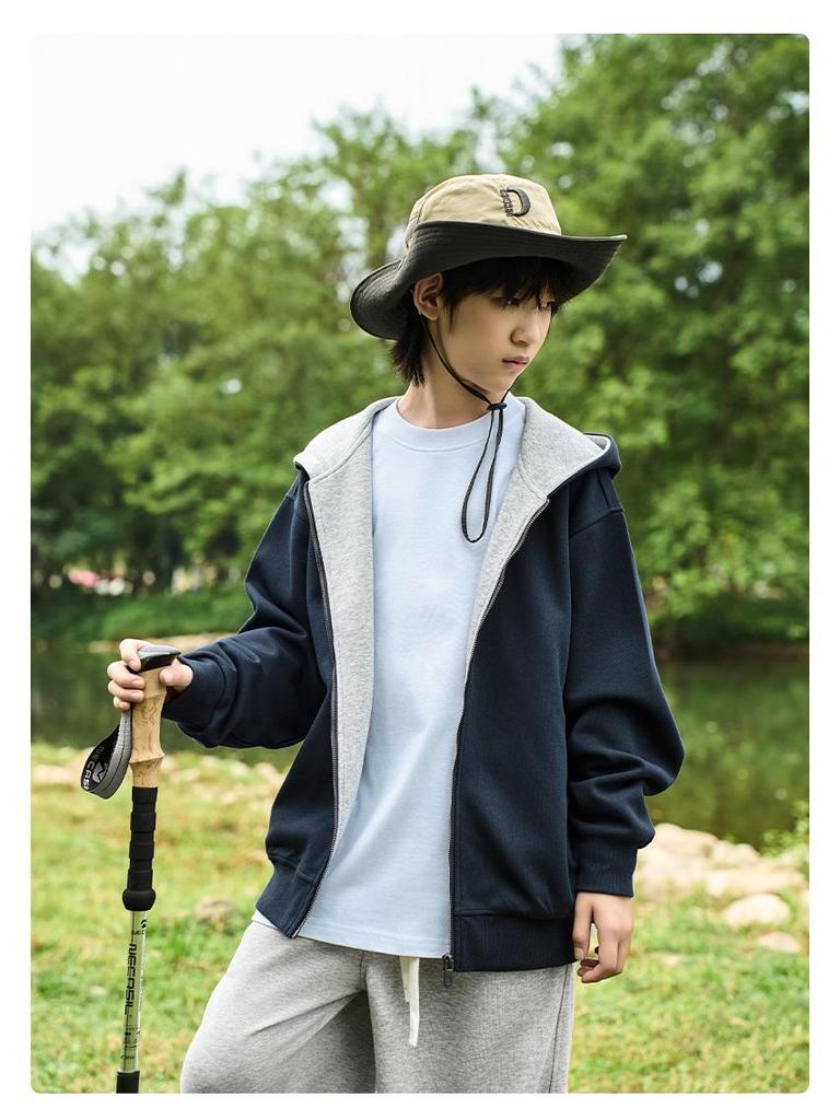 Męska bluza z kapturem i zamkiem, kardigan, niebiesko-szara - Rozmiar od M do L