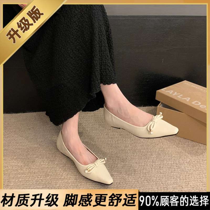 2025 spring and autumn new pointed single shoes fairy shoes light mouth silver bow with skirt temperament high heel single shoes