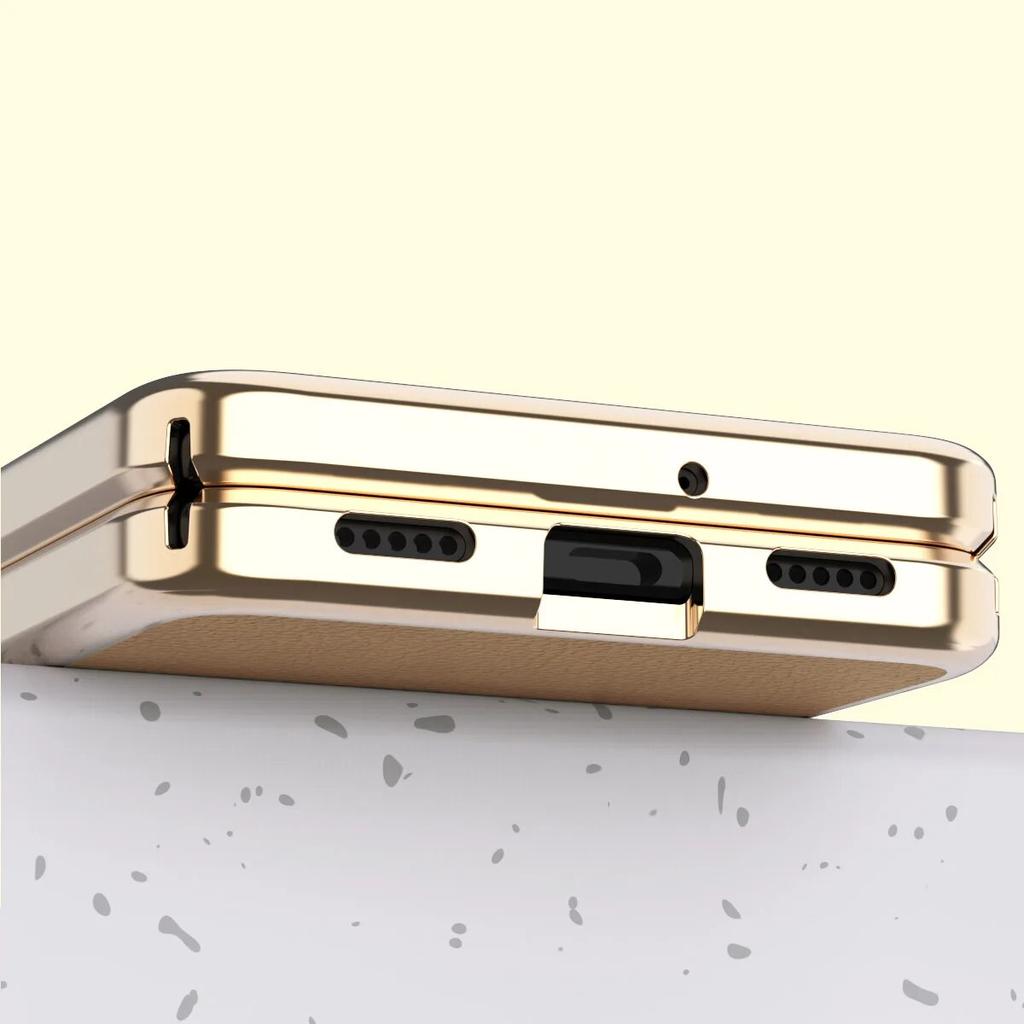 Lychee Leather Phone Case for Samsung Galaxy Z Flip5 Flip4 Flip3 Luxury Plating Shockproof Back Protection Cover