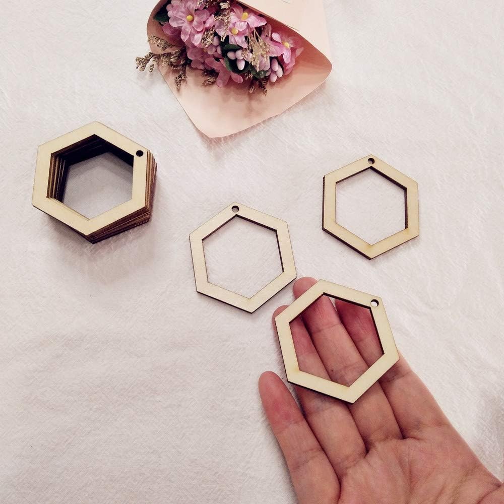 30PCS DIY Unfinished Hexagon Wood Earring Findings,Laser Cut Natural Wood Earrings Blanks (2")