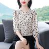 M-4XL Print Chiffon Shirt Women's Top Spring Autumn New Fashion Age Reducing Temperament 3/4 Sleeve Bottoming Blouse