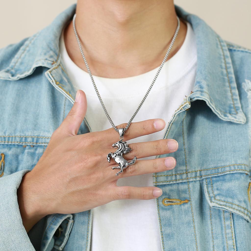 Titanium Steel Sweat Blood Horse Pendant Retro Men's and Women's Titanium Steel Thousand Mile Horse Necklace
