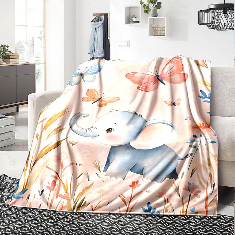 1pc Elephant Name blanket Lightweight Flannel Throw for Sofa Bed Travel Camping Livingroom Office Couch Chair