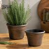Retro Verwitterte Pflanzgefäße Blumentopf mit Untersetzer Bronze-Finish Pflanzenentwässerungslöcher Kupferstruktur Atmungsaktiv Verdickter Kunststoff-Pflanztopf für
