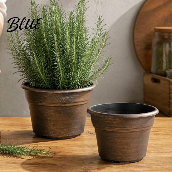 Retro Verwitterte Pflanzgefäße Blumentopf mit Untersetzer Bronze-Finish Pflanzenentwässerungslöcher Kupferstruktur Atmungsaktiv Verdickter Kunststoff-Pflanztopf für