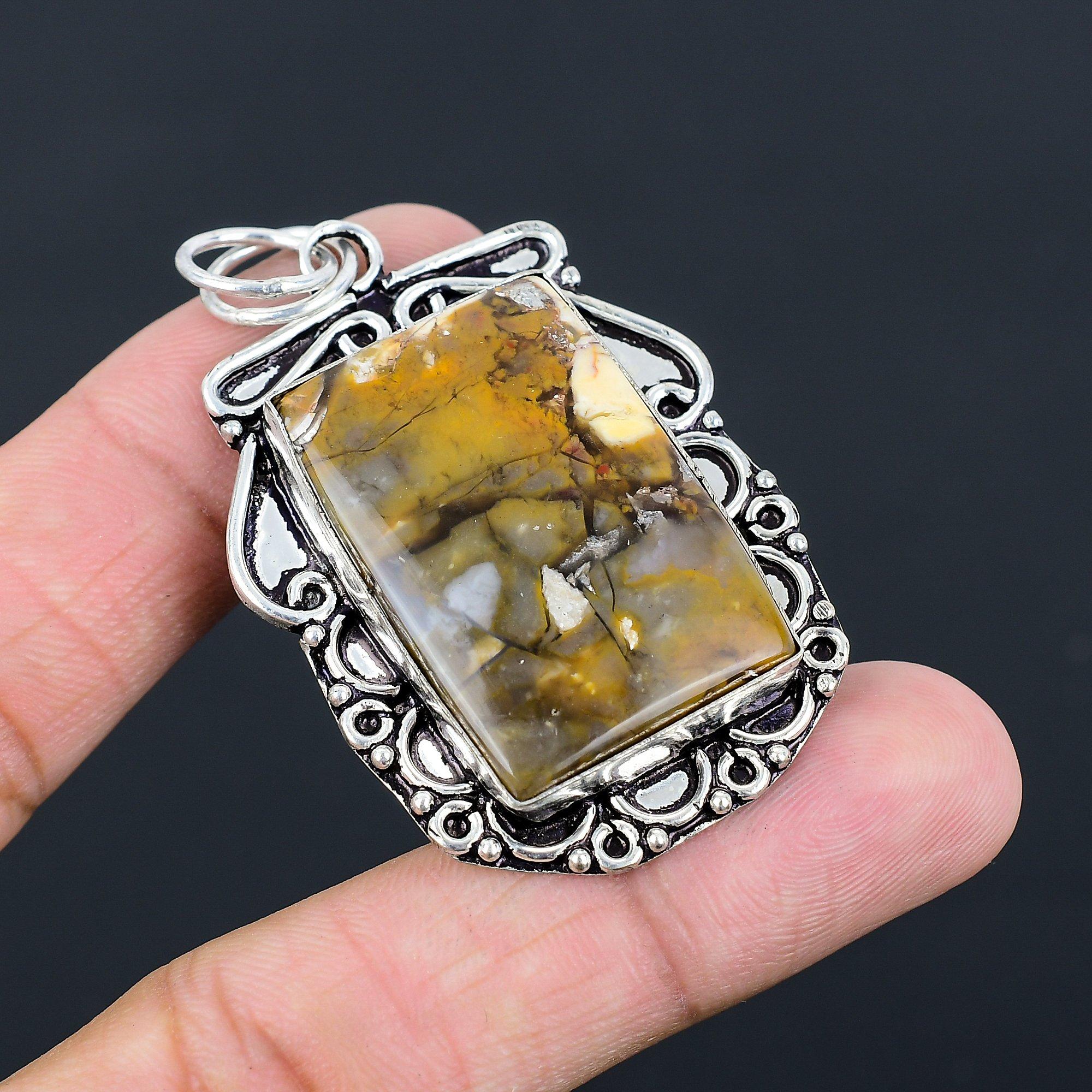 Daughters Day Deal Petrified Wood Jasper Gemstone Trendy Pendant Sterling Silver