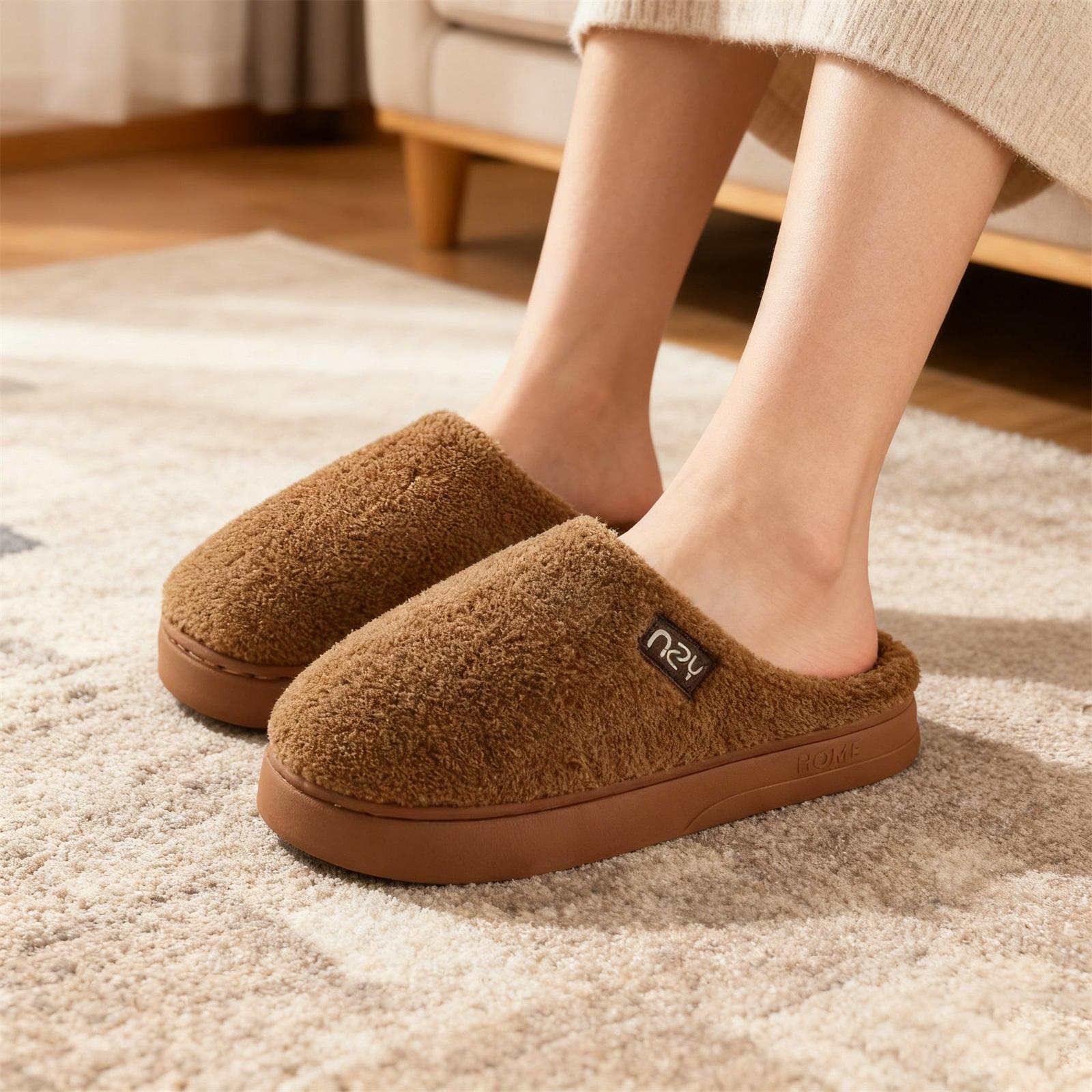 Women s Fashionable Indoor Fleece-lined Warm Thick-soled Cotton Slippers 40 кофейный