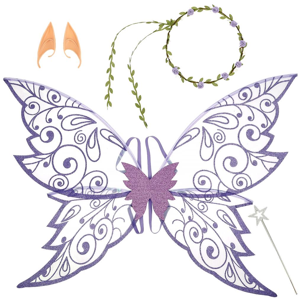 1 Satz Feenflügel Schmetterling Fee Elfenflügel Verkleiden Funkelnd Halloween Cosplay Party Requisiten Ohrrückendekoration Kostümflügel
