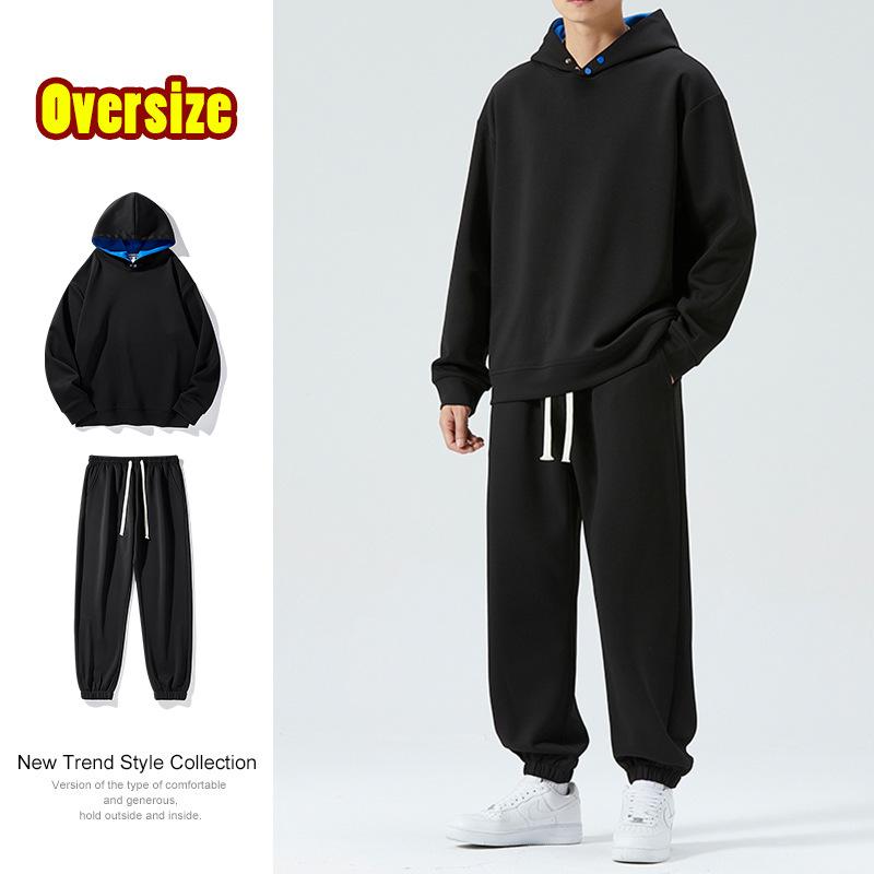 

Autumn and Winter Sports Suits for Men and Women Couples Tide Brand Hooded Sweaters Loose Sweatpants Running Trousers Two-piece Men XXXL чорний
