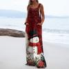 Women's Christmas Print Solid Wide Leg Strapless Tank Pocket Casual Onesie
