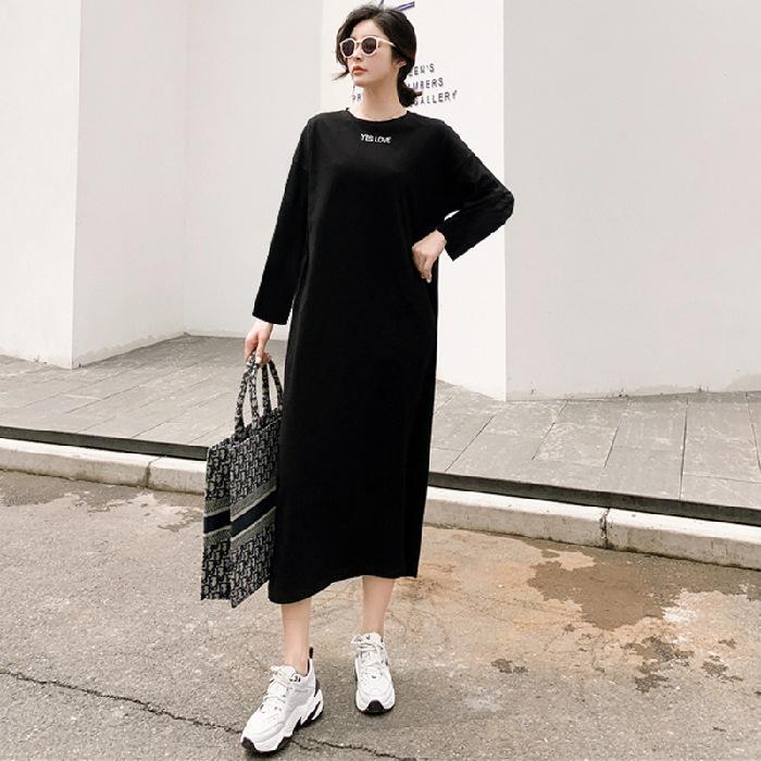 YYFS Women's Fashion Fall Winter Long Sleeve O-Neck Loose Waistline Casual Dresses