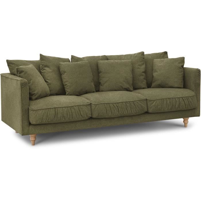 CONSTANCE 4-seater Fixed Sofa - Green Fabric - Solid Wood Legs - L 212 X H 87 X D 93 Cm