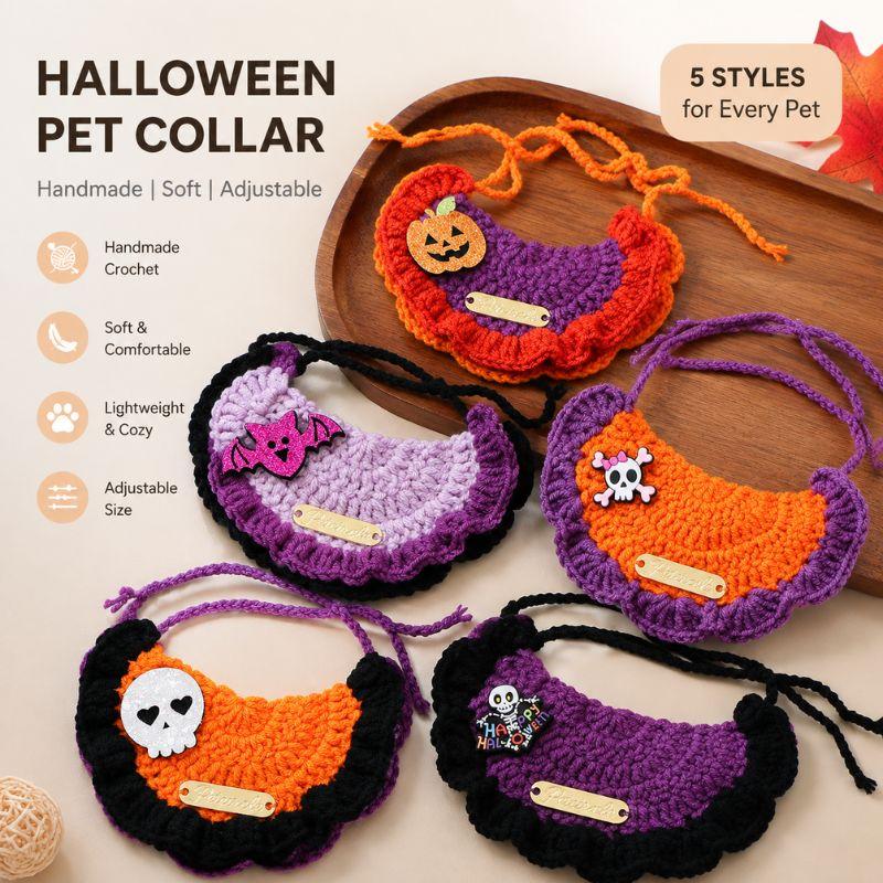 Halloween Pet Collar Handmade Crochet Knitted Cat Dog Collar Cute Adjustable Soft Costume Accessories For Small Dogs Cats