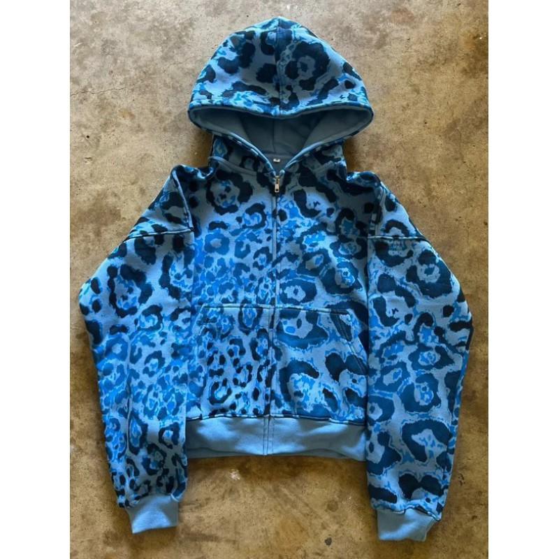 Printed Hooded Long Sleeve Sweatshirt Jacket Unisex Casual Top