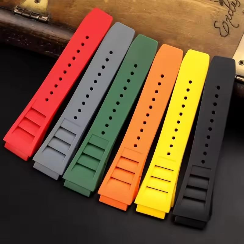 Green Red Black Gray Blue Fresh ear style Rubber Watchband For Richard Mille strap for RM011 Mille Bracelet Watch Band 25mm New