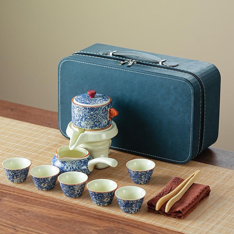 House relocation, new home, business holiday gifts, Ru kiln Kung Fu tea set, luxury flowers, high-end lazy automatic tea making artifact