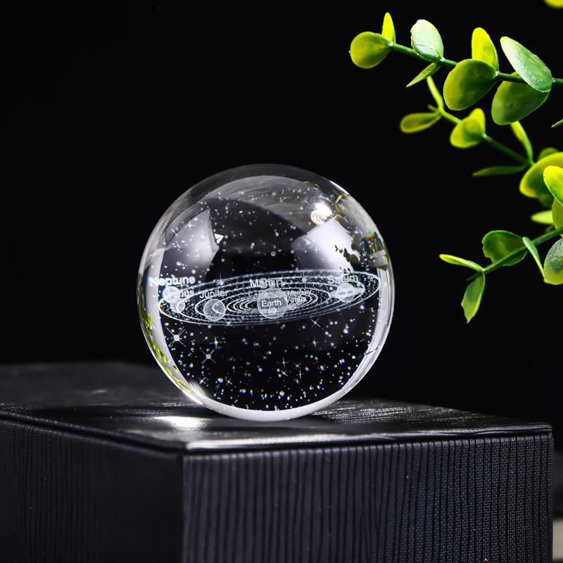 30 Clear Crystal Balls with 3D Laser-Engraved Solar System and Earth Galaxy Design - Creative Desktop Ornaments