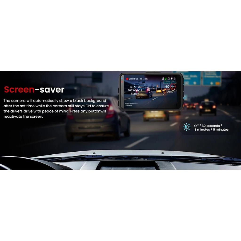 ACCEO 4K Dual Channel Dash Cam with Speed Display Front 4K Built-in WiFi GPS Super Night Vision  Optional Rear Lens 24/7 Parking
