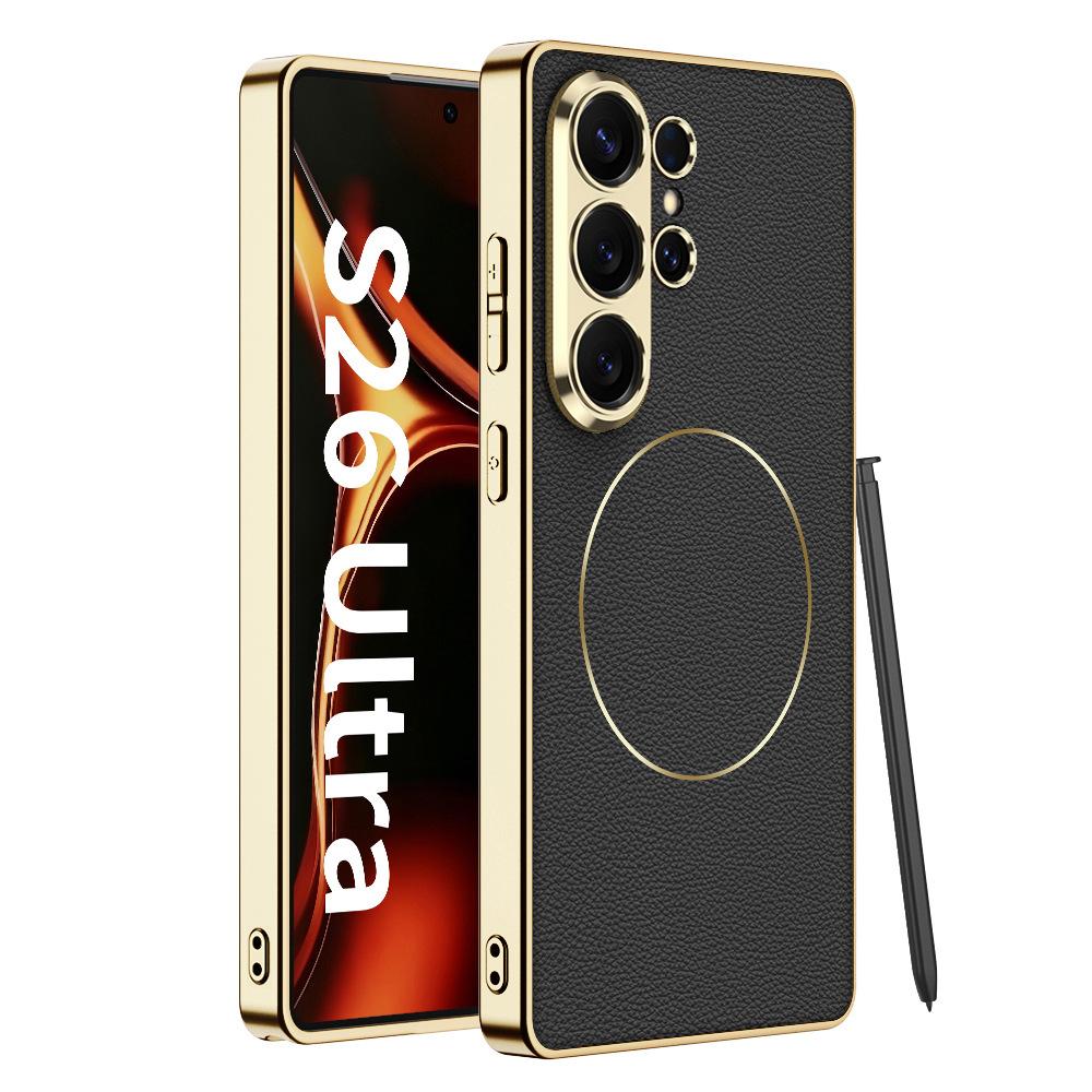 Case for Samsung S26 S25 S24 Ultra Electroplated Leather Wireless Charging Protective Case Shock Proof Anti-Fingerprint Plain