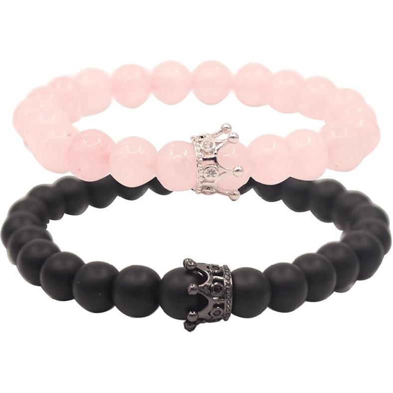 UEUC King&Queen Crown Distance Couple Bracelets His and Her Friendship 8mm Beads Bracelet