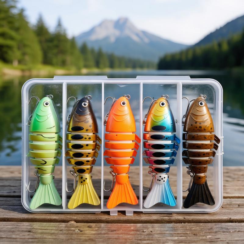 5 Pack Swimbait Fishing Lure Set Realistic Fish Design with Treble Hook Durable ABS Material Sinking Sectioned for Easy Storage