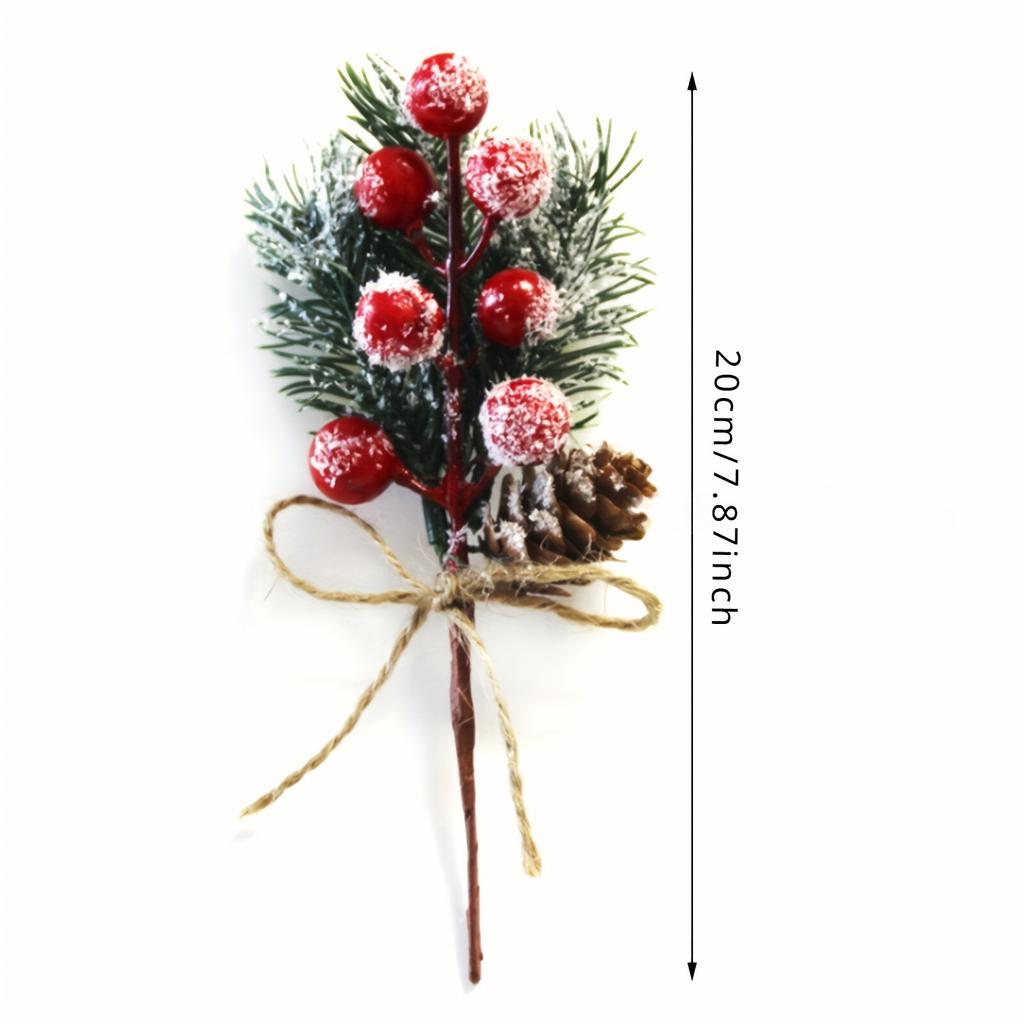 10pcs Festive Christmas Pick Bouquet - Artificial Pinecones and Berries with Rustic Twine, Plastic Floral Picks for Winter Wonderland Ambiance