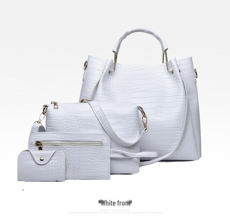 Women's 2023 European & American Crocodile Pattern Four-Piece Mother-Child Bag Set - Shoulder, Handheld, Crossbody & Bucket Styles