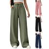 Women Pants Loose Fit Elastic Waist Straight Wide Leg Casual Pants with Pockets Pure Color Work Travel Trousers Daily Wear
