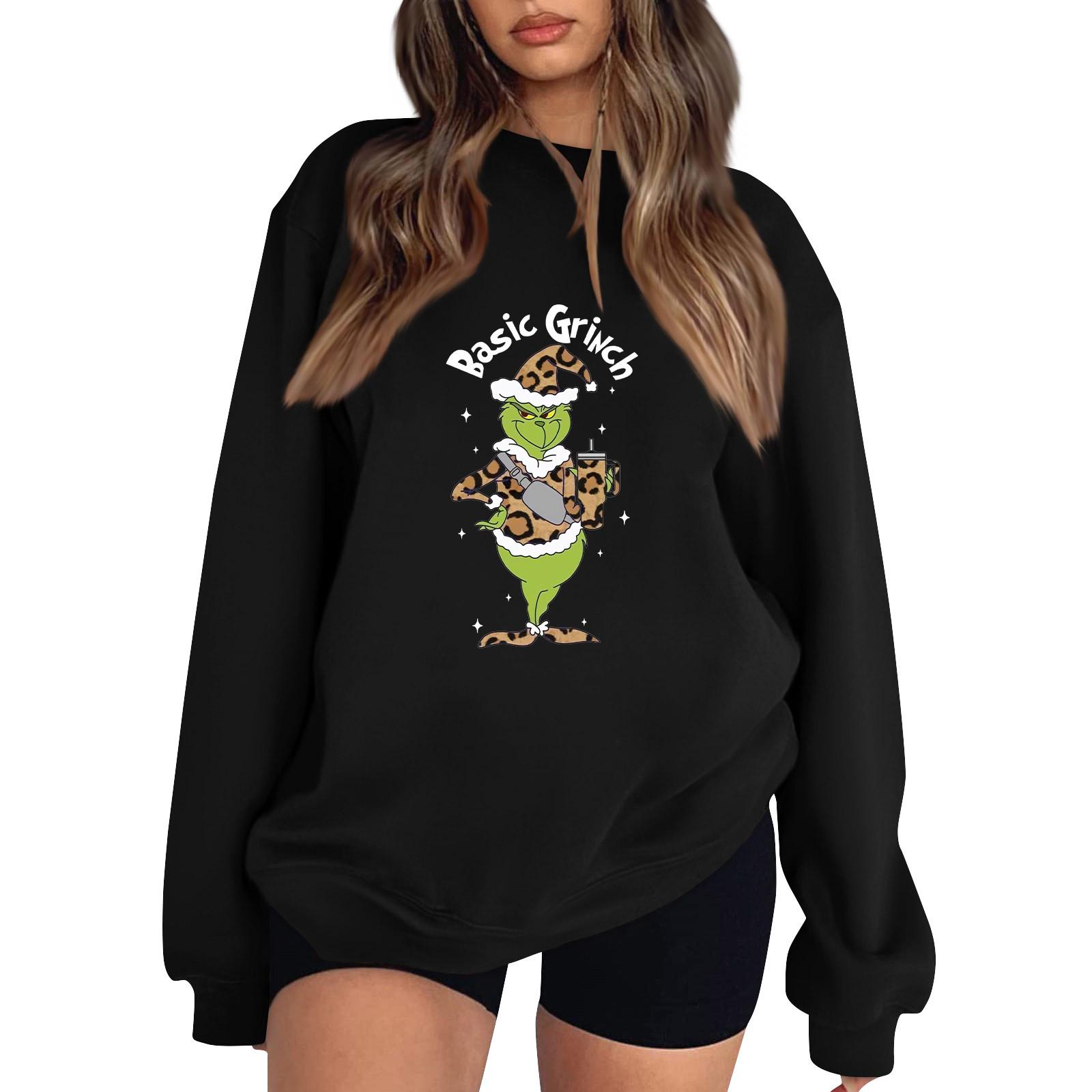 

Women s Sweatshirt Sports Christmas Print Pullover Sweatshirt Round Neck Long Sleeve Top Casual Sweatshirt L чёрный