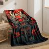 Fiery dragon head with horns, surrounded by red scales and swirling clouds. for all seasons blanket lunch break throw gift