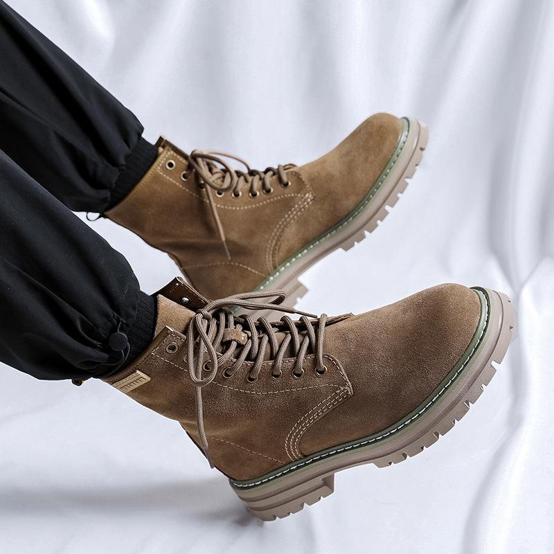 New Tooling Boots Men's Autumn and Winter Rhubarb Boots British Style Couple Yellow Velvet Martin Boots 8668-W