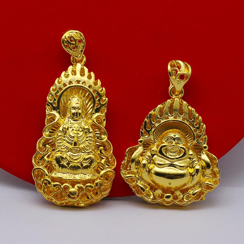 18K Gold Plated Necklace For Women Men Guanyin Golden Dragon Pendant Clavicle Chain Wedding Engagement Not Fade Jewelry Gift