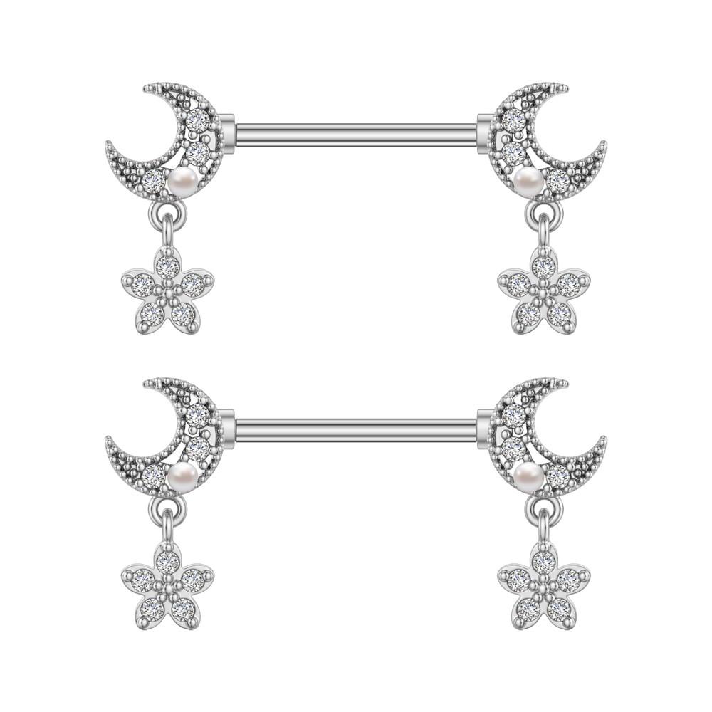2pcs 316L Steel Maple Leaf Nipple Rings Barbell Butterfly Wing Shield Piercing for Women Girls Sexy Nipple Piercing Body Jewelry