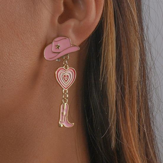 1 Pair Oil-dripping Cowgirl Hat Earrings Boot Love Heart Tassel Women Girls Western Cowboy Hat Dangle Earrings Fashion Accessories Birthday Gift