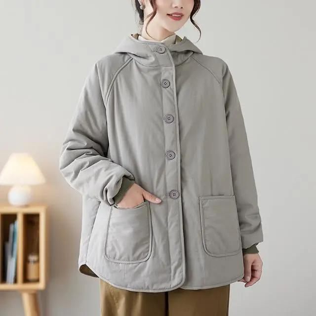 Women's Loose and Slimming Solid Color Warm Jacket for Autumn and Winter