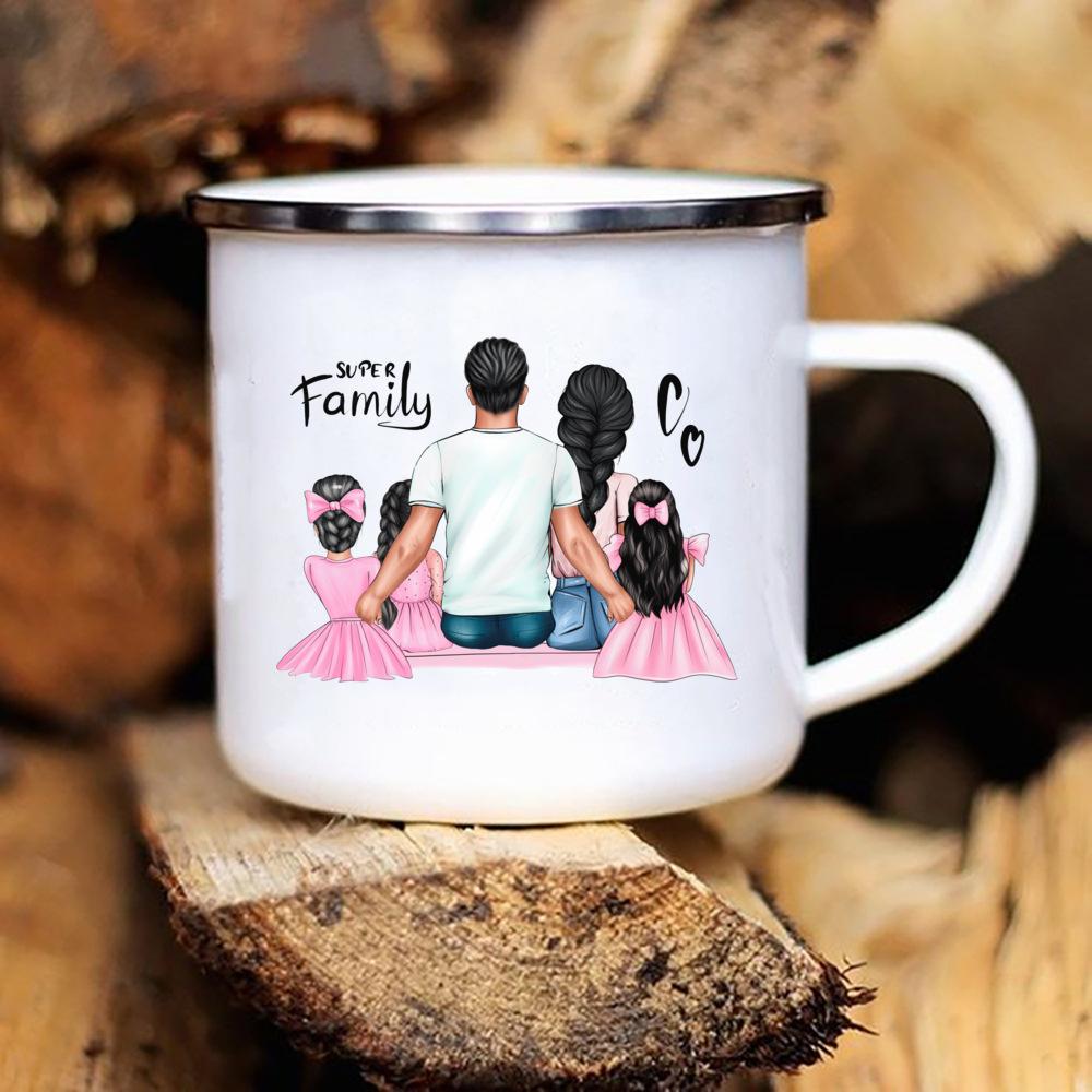 Super Dad Printed Mug Creative Coffee Tea Cups Daddy Life Drinks Beer Wine Cup Enamel Mugs Handle Drinkware Father's Day Gifts