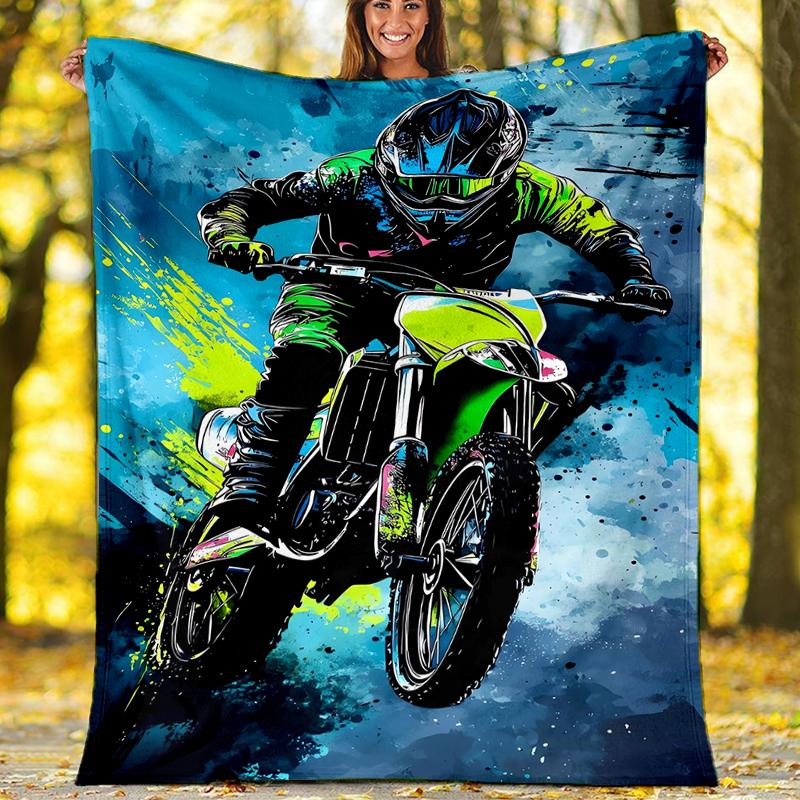 Off-road Motorcycles Theme Printed Blanket - Perfect for Couch, Bed, Travel & Outdoor Use | Machine Washable, Cozy & Durable.