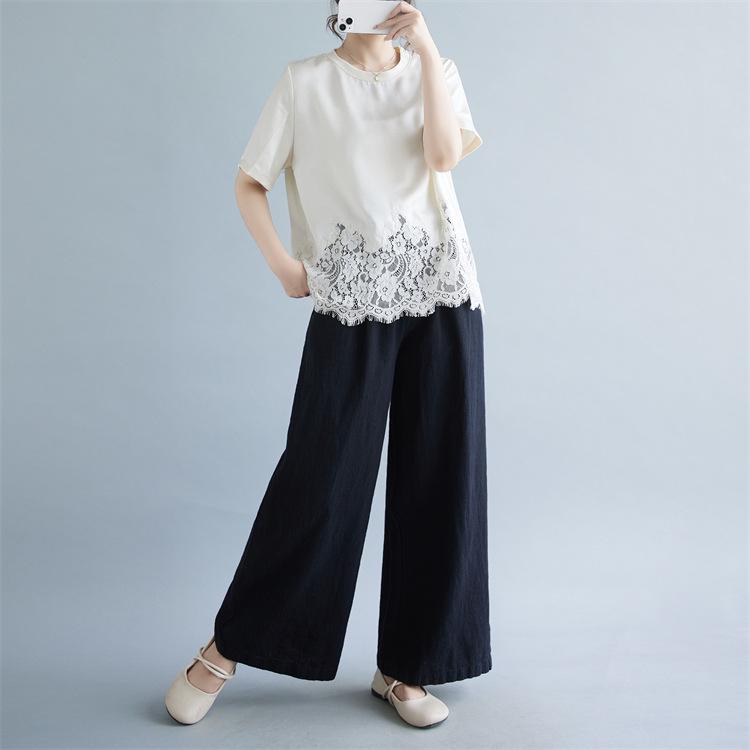 2026 Summer Plus Size Lace Patchwork Top - Japanese Korean Style