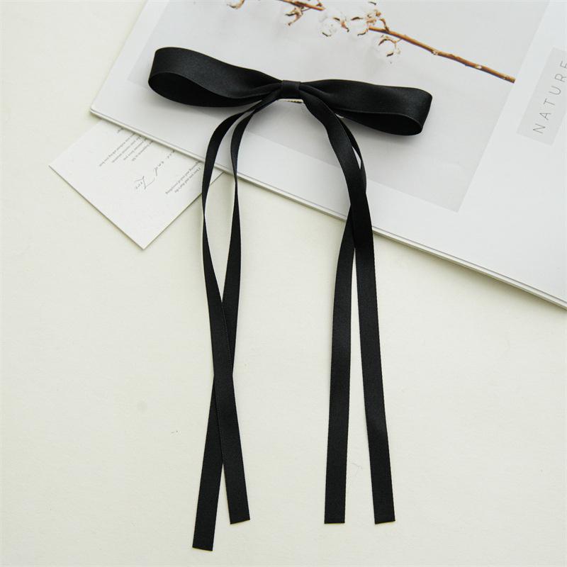 New Elegant Satin Long Tassel Ribbon Clips Women Vintage Simple Bow Hairpins Barrettes Korean Fashion Hair Accessories Gift